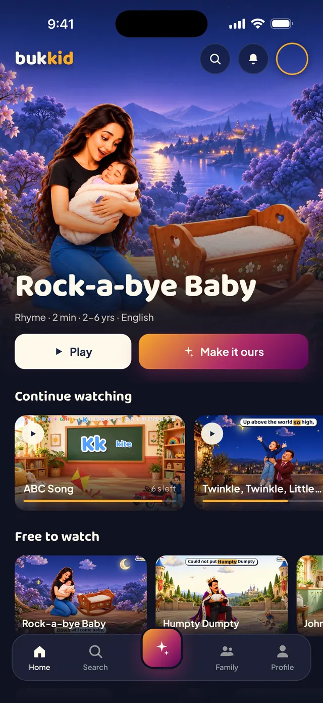 The bukkid TV app home on a phone