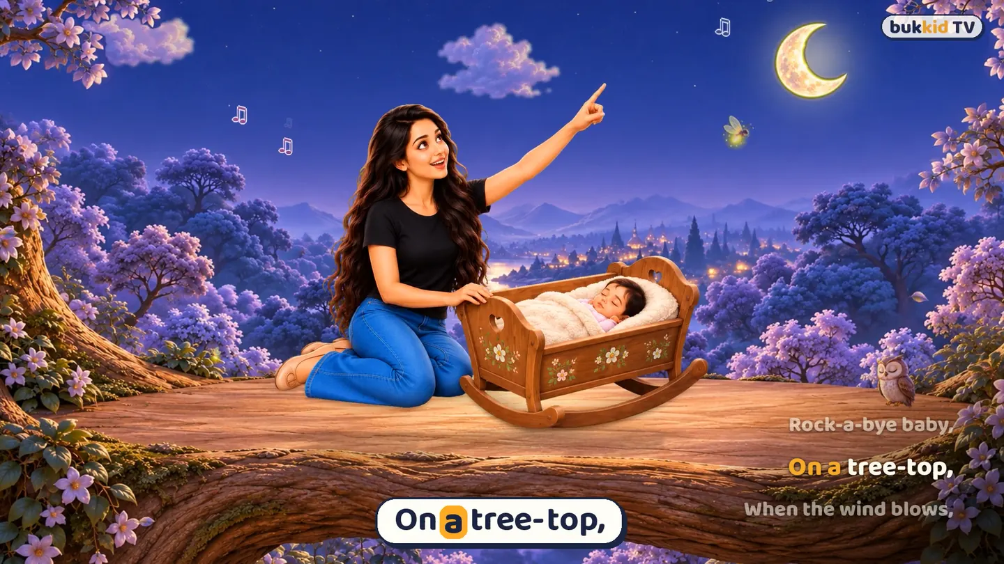The sing-along player on a TV, with the words lit up in gold